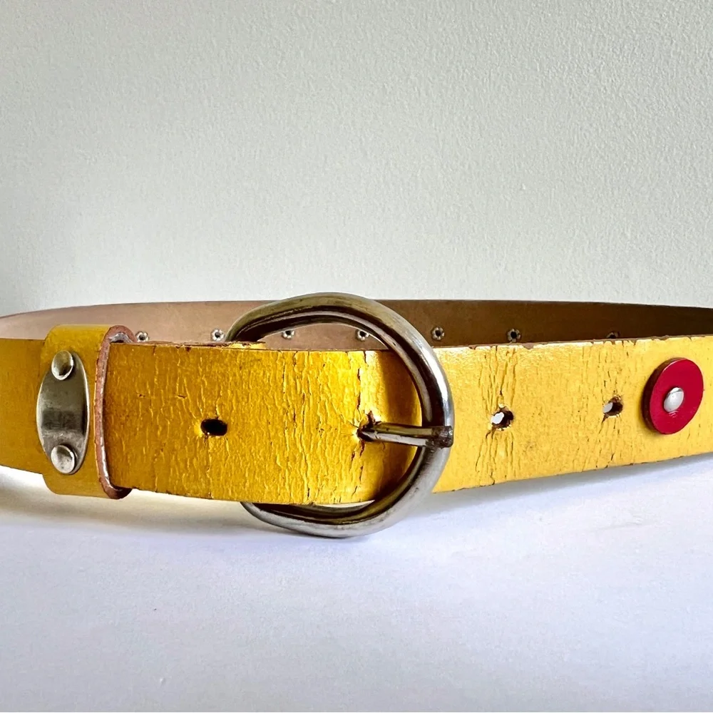 80s Yellow Leather Belt S/M
